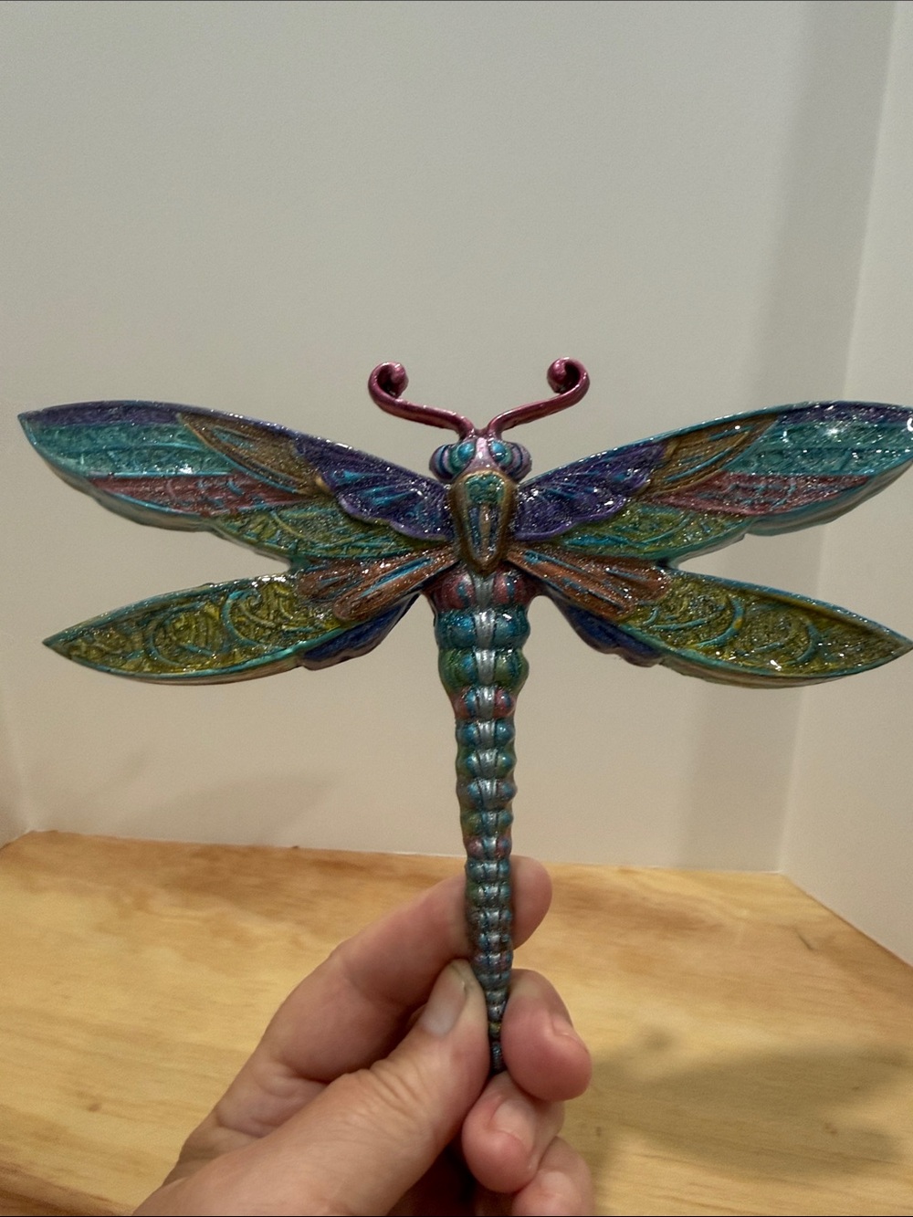 Multicolor Dragonfly Wall Sculpture - Shimmering Teal, Purple & Gold Accent